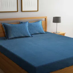 FABINALIV Blue Burgundy 300 TC King Bedsheet With 2 Pillow Covers-picture-22