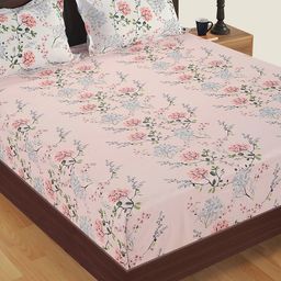 SWAYAM Pink Floral Fitted 180 TC Cotton Bedsheet with 2 Pillow Covers-picture-10