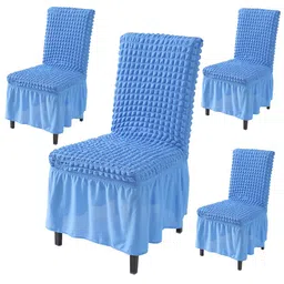 HOKIPO Blue 4 Pieces Bubble Frill Stretchable Table Chair Covers-image-11