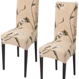 HOKIPO Brown 2 Pieces Printed Stretchable Chair Covers-picture-35