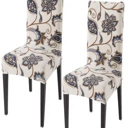HOKIPO Off White & Brown 2 Pieces Printed Stretchable Chair Covers-image-9