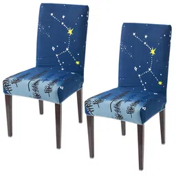 HOKIPO Navy Blue & White 2 Pieces Printed Stretchable Chair Covers-image-61
