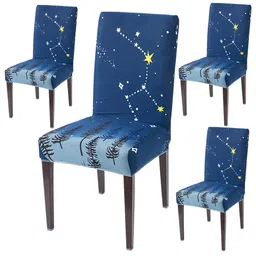 HOKIPO Navy Blue & White 4 Pieces Printed Stretchable Chair Covers-image-48