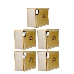 Home Fresh Set Of 5 Gold Colored Printed Jute Wardrobe Organisers-image-38