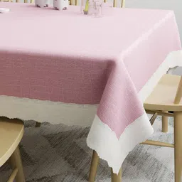DREAM WEAVERZ Pink & White Solid 6-Seater Table Covers image 1