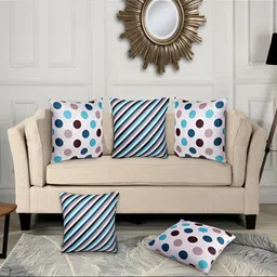 HOME9INE Teal & Cream 5 Pieces Geometric Printed Square Cushion Covers image 1