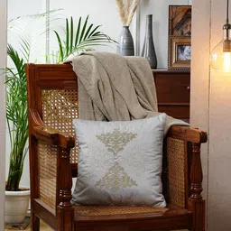 MASPAR Vintage Tranquil Essence Scrollable Tatting Beige Embroidered  Square Cushion Cover image 1