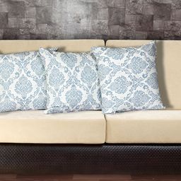 Texstylers White & Blue 3 Pieces Cotton Ethnic Motif Square Reversible Cushion Covers-picture-5