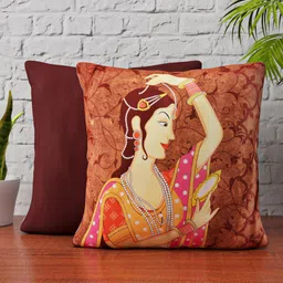 HAPPY HUES Brown Set of 2 Printed Square Cushion Covers image 1