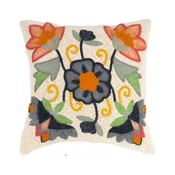 YWULY White & Grey Floral Embellished Square Cushion Cover image 1