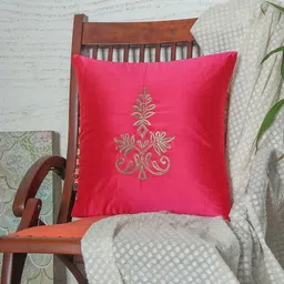 ZEBA Pink & Gold-Toned Embroidered Square Cushion Cover-picture-11