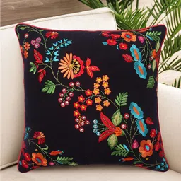 NISRAG HOME Black & Red Floral Embroidered Square Cushion Cover-image-12