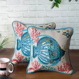 NISRAG HOME Blue and Beige 2 Pieces Cushion Covers-image-11