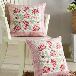 HANDICRAFT PALACE White & Pink Set of 2 Floral Square Cushion Covers-picture-33