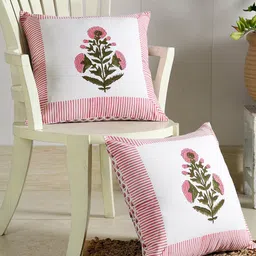 HANDICRAFT PALACE White & Pink Set of 2 Floral Square Cushion Covers-image-60