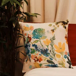 ZEBA Cream-Coloured & Green Floral Square Cushion Covers-picture-26