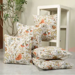 Clasiko White & Orange Set of 5 Floral Square Cushion Covers-picture-30