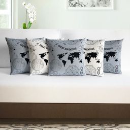 Divine Casa Grey & White Set of 5 Abstract Square Cushion Covers-picture-13