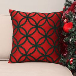 ZEBA Red & Green Embroidered Square Cushion Cover-picture-15