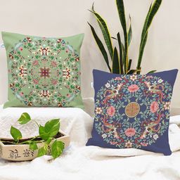 STITCHNEST Green & Blue Set of 2 Ethnic Motifs Square Cushion Covers-picture-33