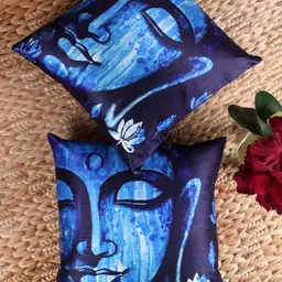 NISRAG HOME Blue & Black 2 Pcs Buddha Printed Square Cushion Covers-image-20