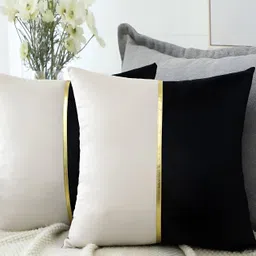 Vinayaka Fab Black & White 2 Pieces Velvet Square Cushion Covers-picture-37