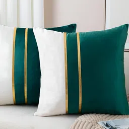 Vinayaka Fab Green & White 2 Pieces Velvet Square Cushion Covers-image-66