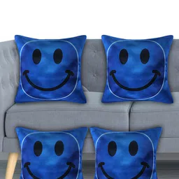 Kuber Industries Blue & Black Set of 4 Velvet Square Cushion Covers-picture-48