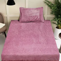 FABINALIV Pink 300 TC Woollen Single Bedsheet with Pillow Cover image 4