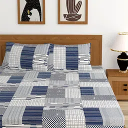 MORADO Blue & White Striped 210 TC Queen Bedsheet with 2 Pillow Covers image 2