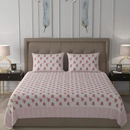Wayne Martin Pink Ethnic Motifs Cotton 400 TC King Bedsheet With 2 Pillow Covers-image-73