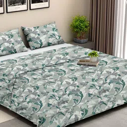 Ariana Green & White Floral Cotton 210 TC King Bedsheet with 2 Pillow Covers image 3