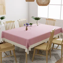 DREAM WEAVERZ Pink & White Solid 6-Seater Table Covers image 2
