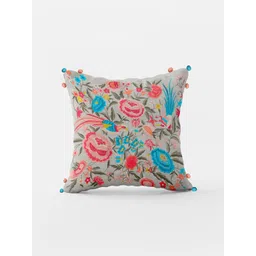 SHADES of LIFE Multicoloured Set of 2 Floral Embroidered 16" X 16" Square Cushion Covers image 2