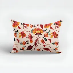 Astitva Beige & Red 2Pieces Floral Rectangle Cushion Covers image 2
