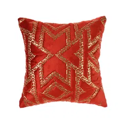 AMOROSA Red & Gold-Toned Set of 2 Abstract Velvet Square Cushion Covers image 2