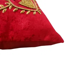 Good Vibes Maroon & White Embellished Velvet Square Cushion Cover image 2