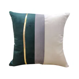 Good Vibes Green & Grey 2 Pieces Striped Velvet Square Cushion Covers image 2