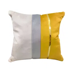 Good Vibes Yellow & Grey 3 Pieces Striped Velvet Square Cushion Covers image 2