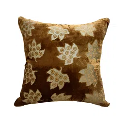 Good Vibes Brown & Cream-Coloured 5 Pieces Floral Velvet Square Cushion Covers image 2