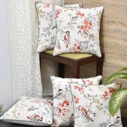 Clasiko Grey & White Set of 5 Floral Cotton Square Cushion Covers image 5