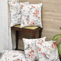 Clasiko White & Grey Set of 5 Floral Cotton Square Cushion Covers image 2