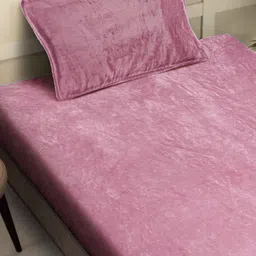 FABINALIV Pink 300 TC Woollen Single Bedsheet with Pillow Cover image 2