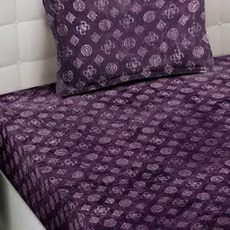 FABINALIV Purple Geometric 300 TC Woollen Embossed Single Bedsheet with Pillow Cover image 5