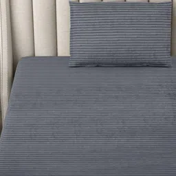FABINALIV Grey Striped Woollen 300 TC Single Bedsheet with 1 Pillow Cover image 3