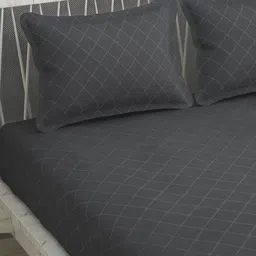 Bromwick Grey Geometric Cotton 210 TC Queen Bedsheet With 2 Pillow Covers image 2