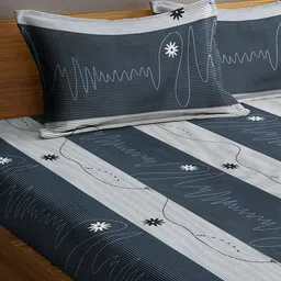 Arrabi Grey & White Striped 300 TC King Bedsheet with 2 Pillow Covers image 5