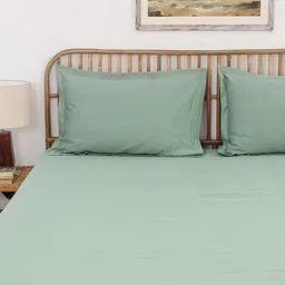 House This Sage Green Cotton 600 TC King Bedsheet with 2 Pillow Covers image 2