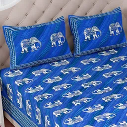 The Craft Monk Blue Printed 240 TC King Bedsheet with 2 Pillow Covers image 3