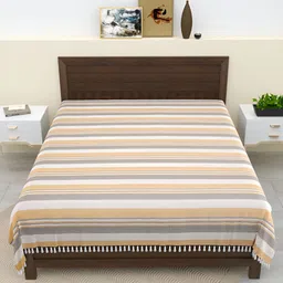 Homez Sparrow Grey & White Striped Cotton 210 TC King Bedsheet image 1